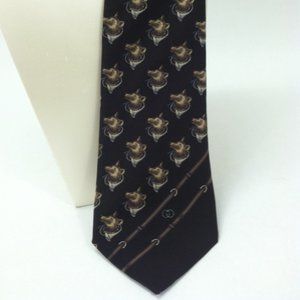 GUCCI 1970s Brown Silk Tie, Fox and Logo Print